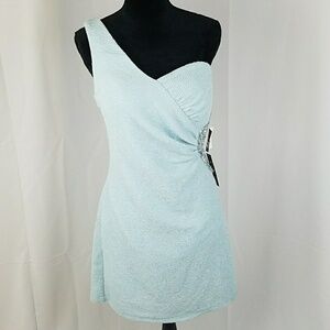 Teeze Me women 13/14 dress baby blue shimmer one shoulder cocktail nightclub